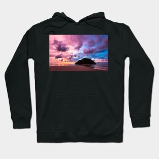 Tropical island and paradise beach at sunset Hoodie